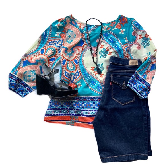 Peach Love California Summer Paisley Blouse Size M - Picture 6 of 14